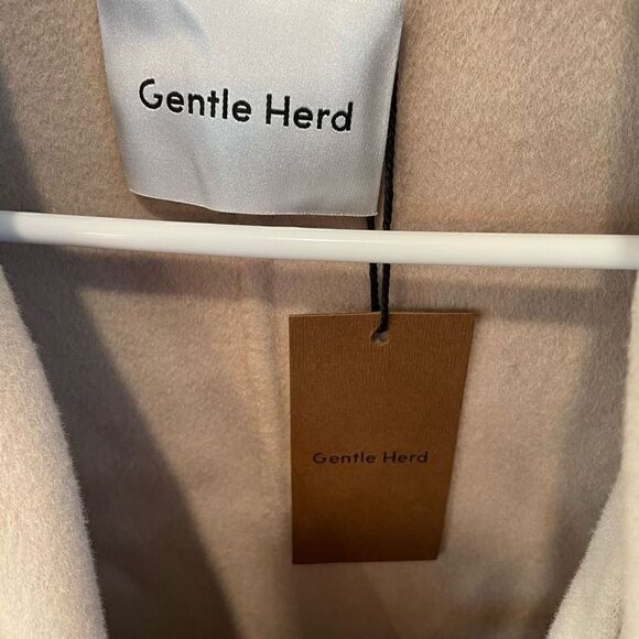 Gentle Herd Coat Womens L Cool Taupe Double Breasted Slim Fit Wide Collar Wool - Picture 8 of 8